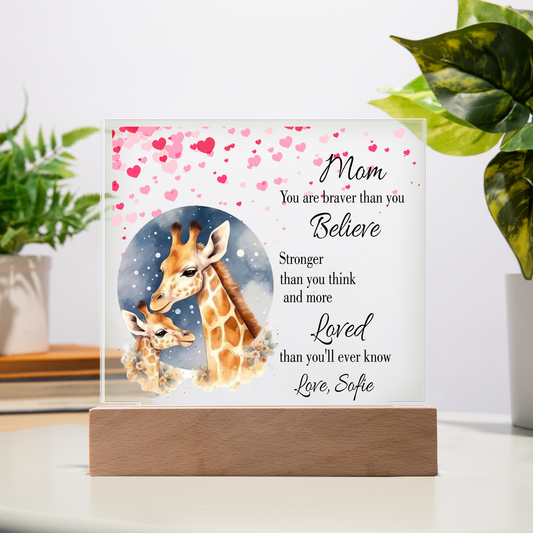 Braver, Stronger & More Loved - Custom Name Acrylic Square Plaque For Mom