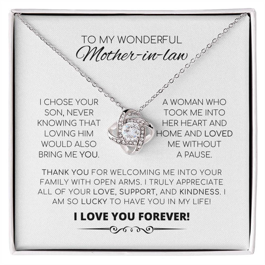 To My Wonderful Mother-in-law - Love, Support & Kindness - Love Knot Necklace