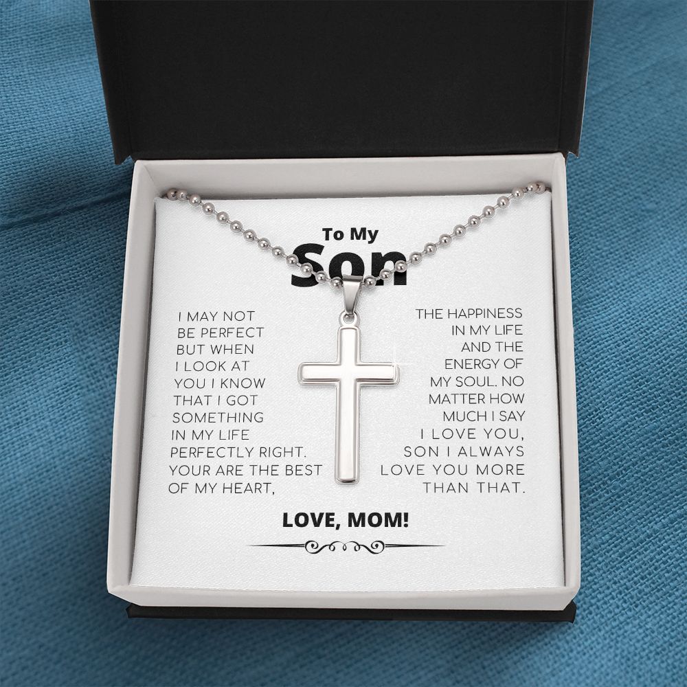Mom to Son - Cross Necklace with Ball Chain