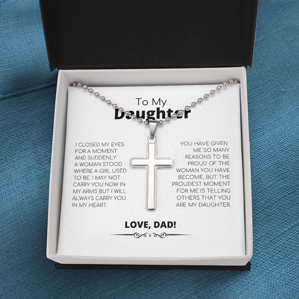 Dad to Daughter - Stainless Cross Necklace with Ball Chain