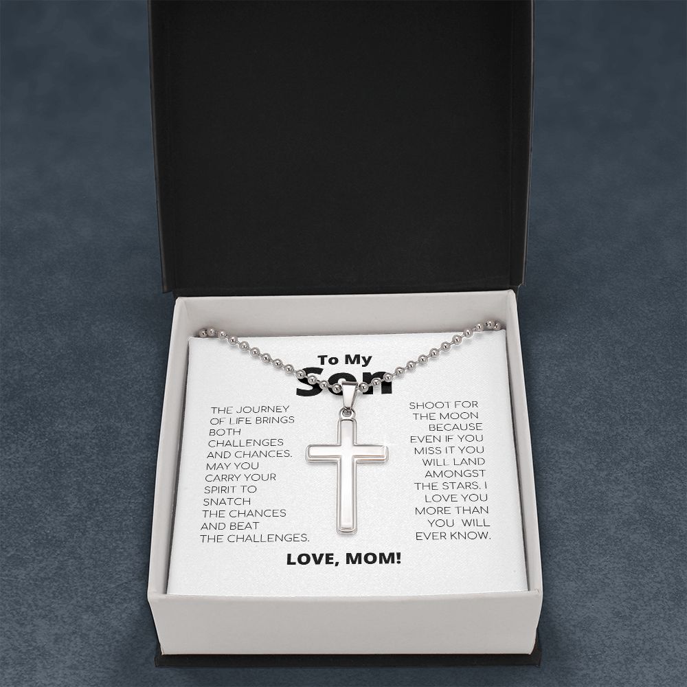 To Son From Mom - Cross Necklace - Shoot For The Moon