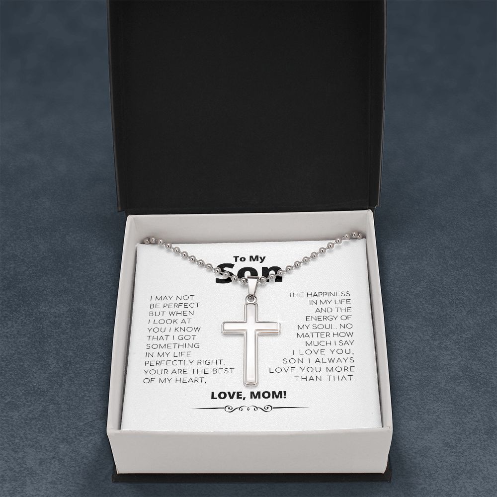 Mom to Son - Cross Necklace with Ball Chain