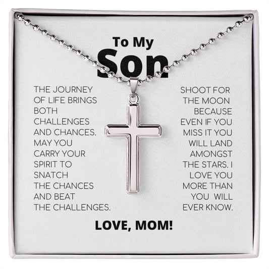 To Son From Mom - Cross Necklace - Shoot For The Moon
