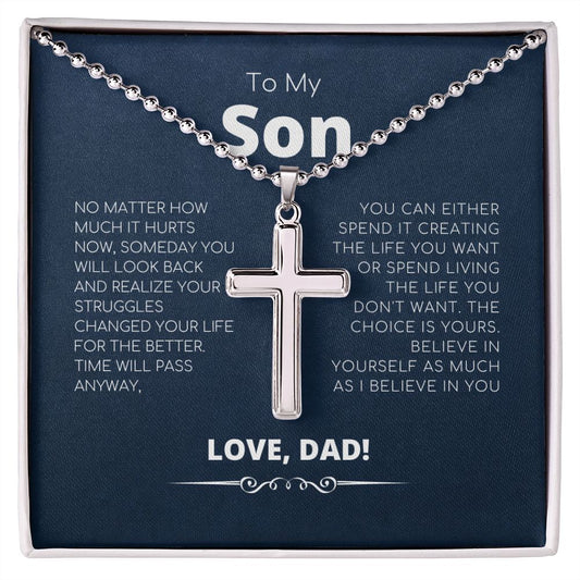 Dad to Son - Cross Necklace With Ball Chain For Son