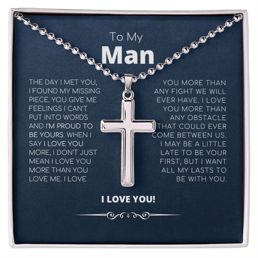 To My Man - Missing Piece - Cross Necklace with Ball Chain For Man