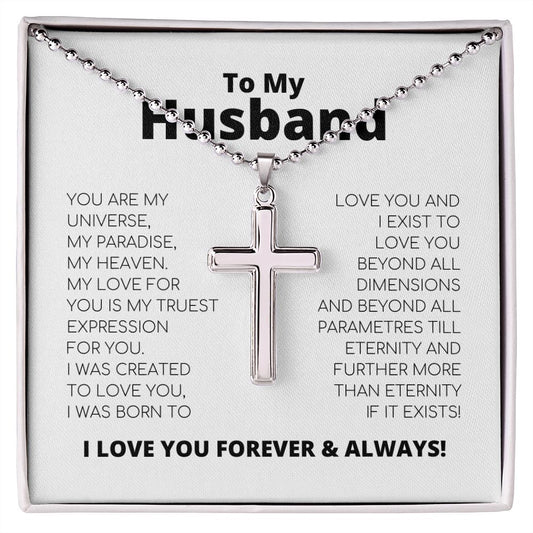To My Husband - Cross Necklace With Ball Chain