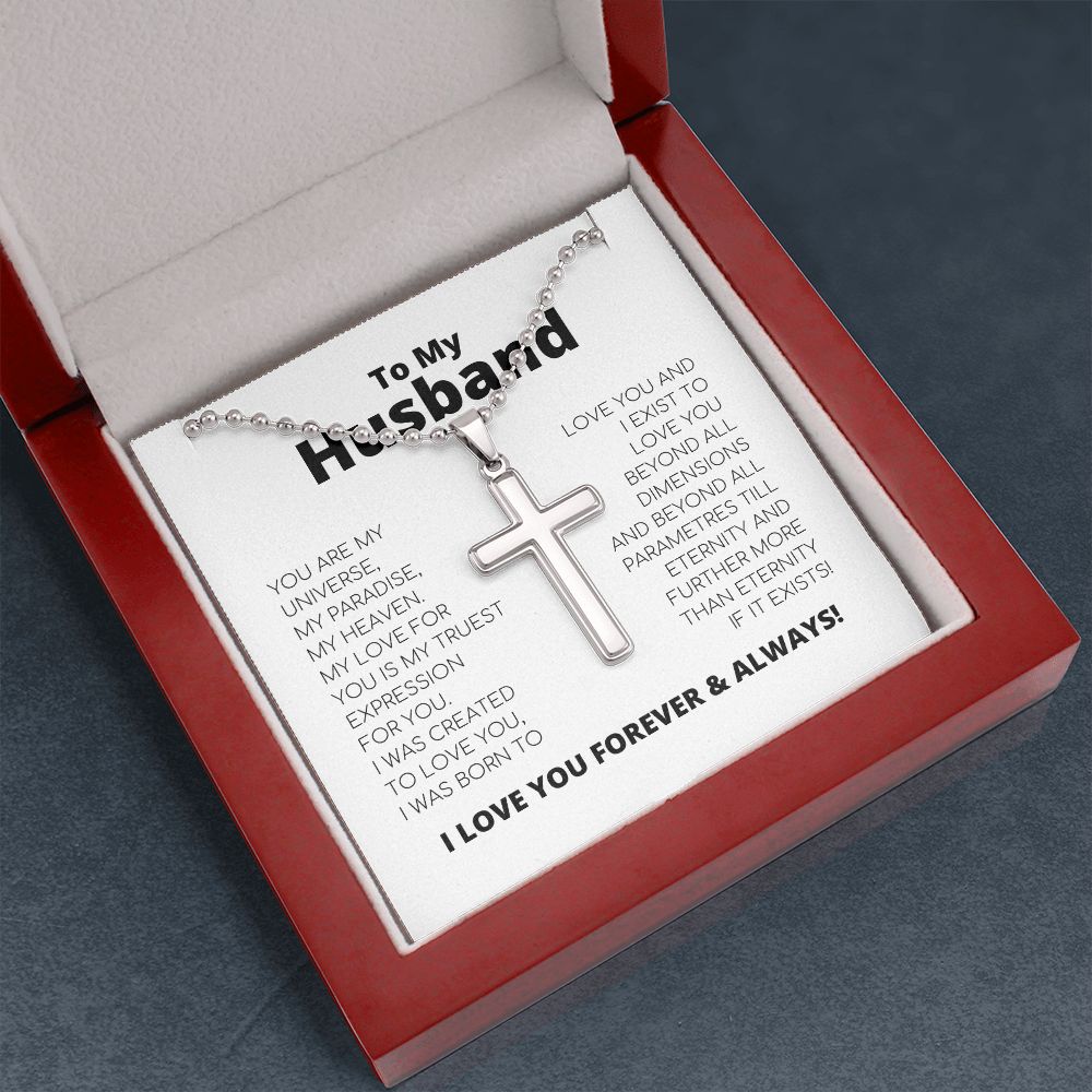 To My Husband - Cross Necklace With Ball Chain