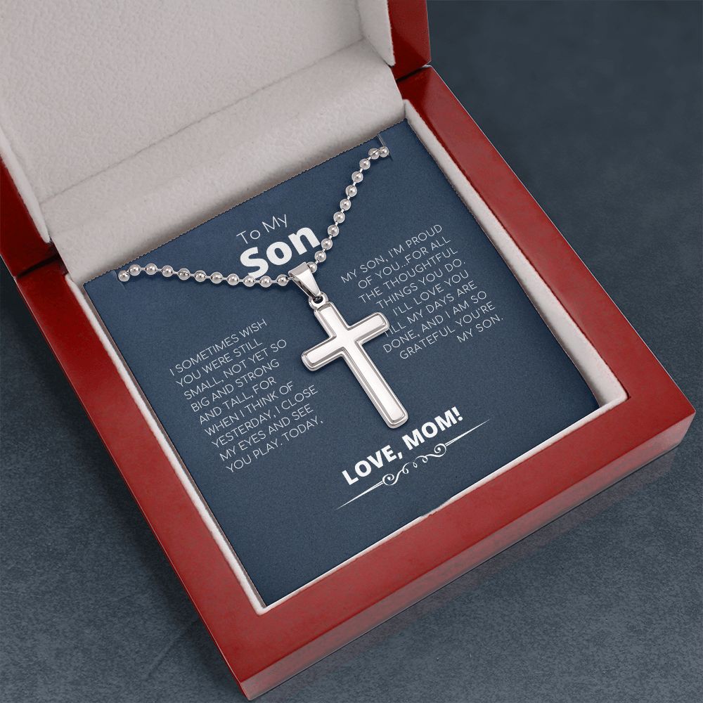 Mom to Son - Cross Necklace With Ball Chain For Son