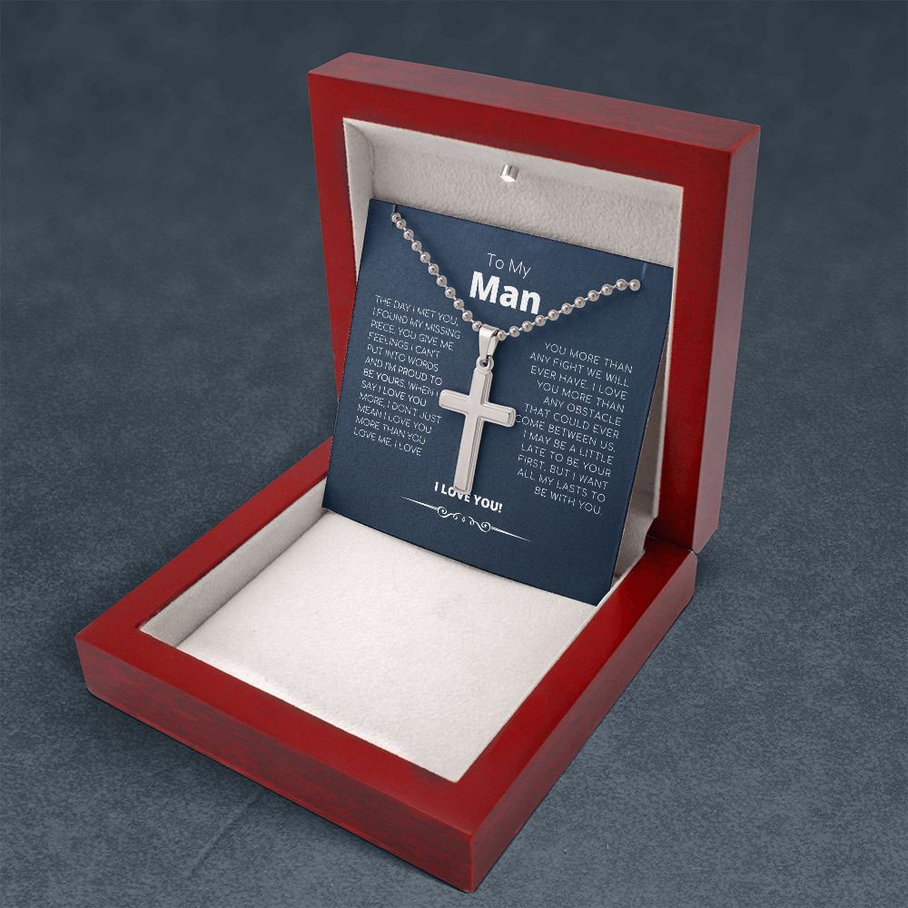 To My Man - Missing Piece - Cross Necklace with Ball Chain For Man