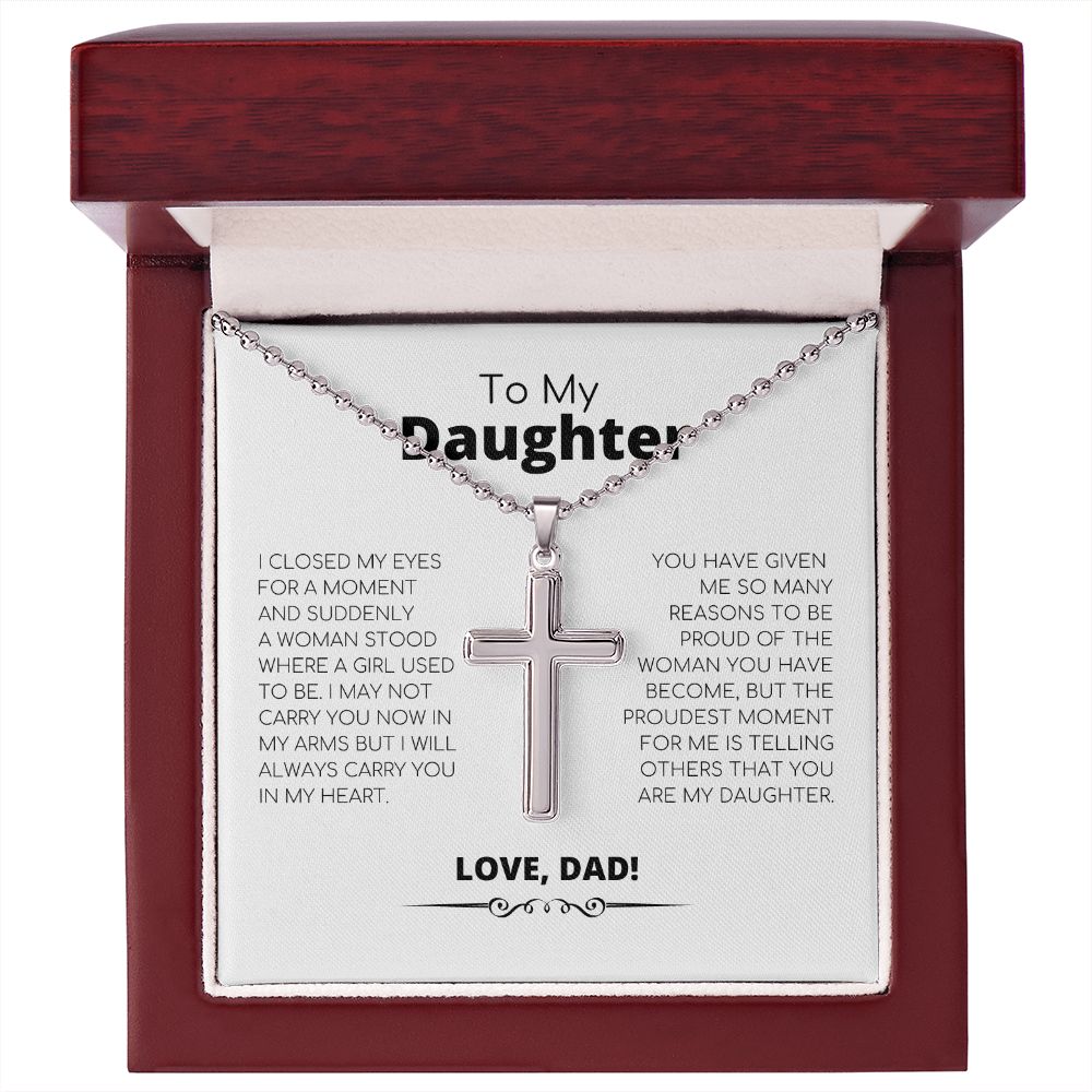 Dad to Daughter - Stainless Cross Necklace with Ball Chain