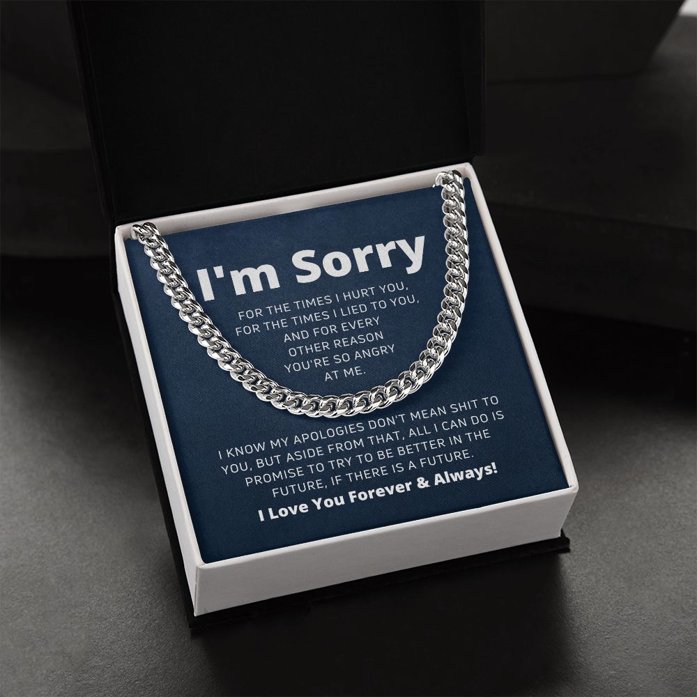 Apology Gift For Him - Cuban Link Chain Necklace With Message Card & Gift Box
